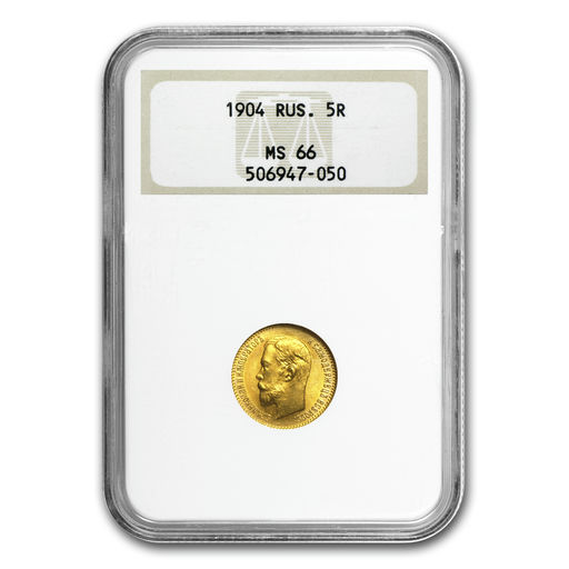 1904 Russia Gold 5 Roubles Nicholas II MS-66 NGC