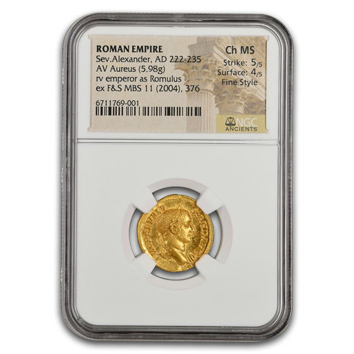 Roman Empire AV Aureus Sev Alexander (222-235 AD) Ch MS NGC (5/4)