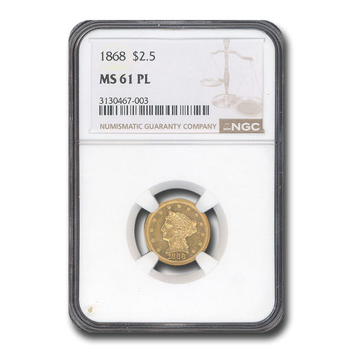 1868 $2.50 Liberty Gold Quarter Eagle MS-61 NGC (PL)
